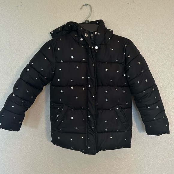 Falls Creek Other - Girls hooded winter coat size XS (4/5) in black with silver stars.